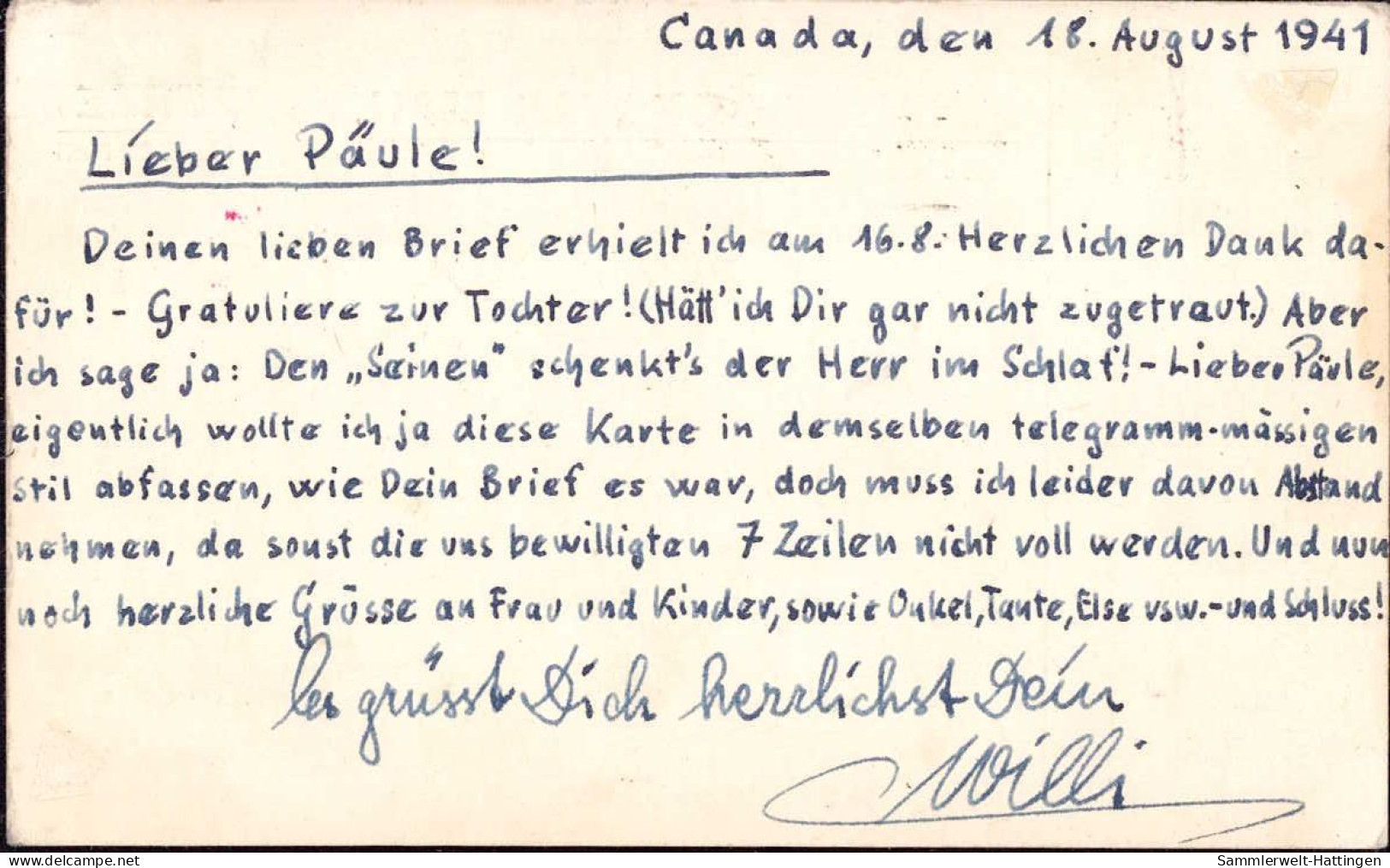 603982 | Kriegsgefangenenpost POW From Internent Camp E Ottawa Canada  | -, -, - - Prisoners Of War Mail