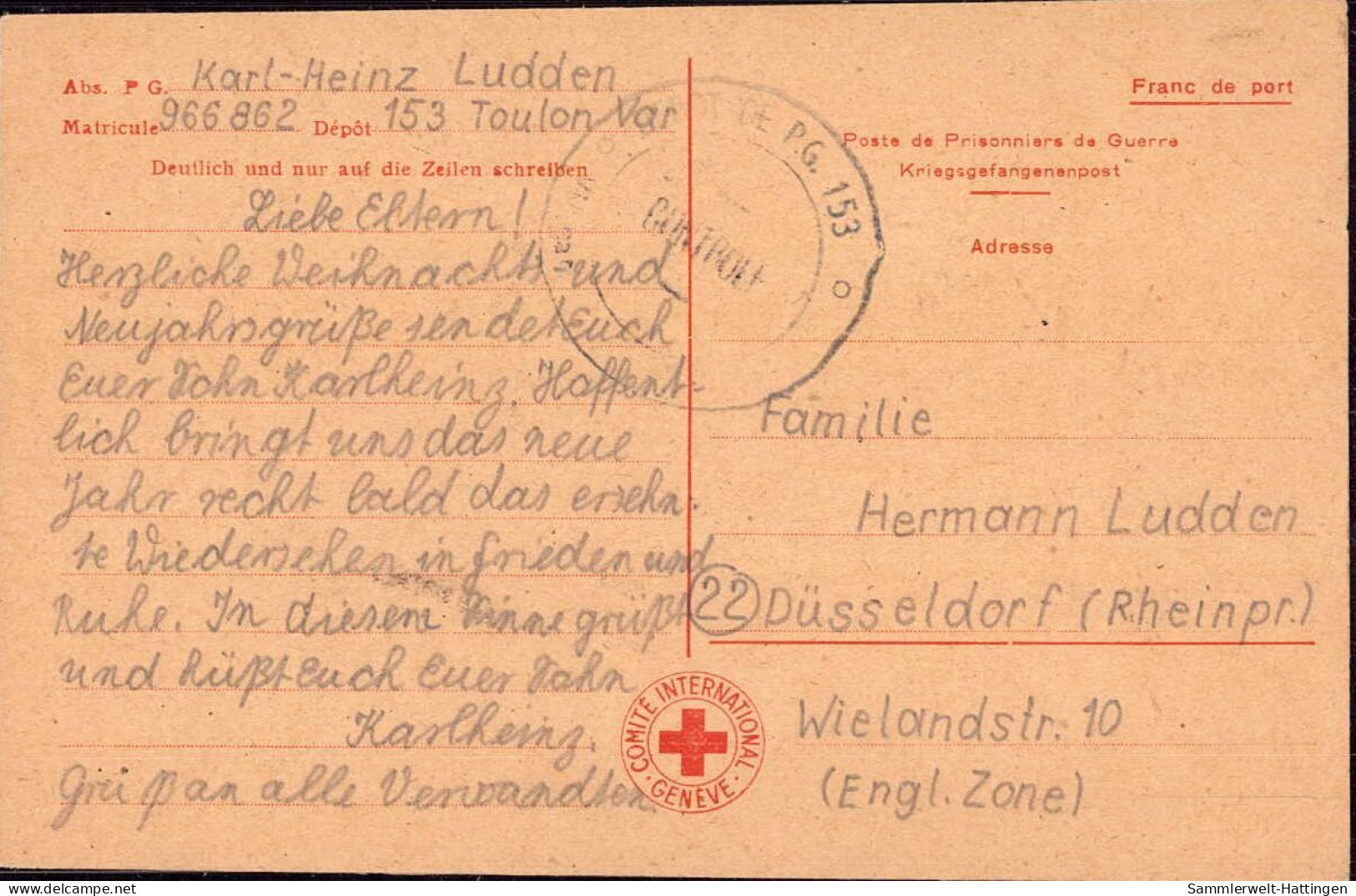 603980 | Seltene Weihnachtskarte Aus Dem Kriegsgefangenenlager POW  | Toulon;Var (F 83000 Frankreich), -, - - Kriegsgefangenenpost