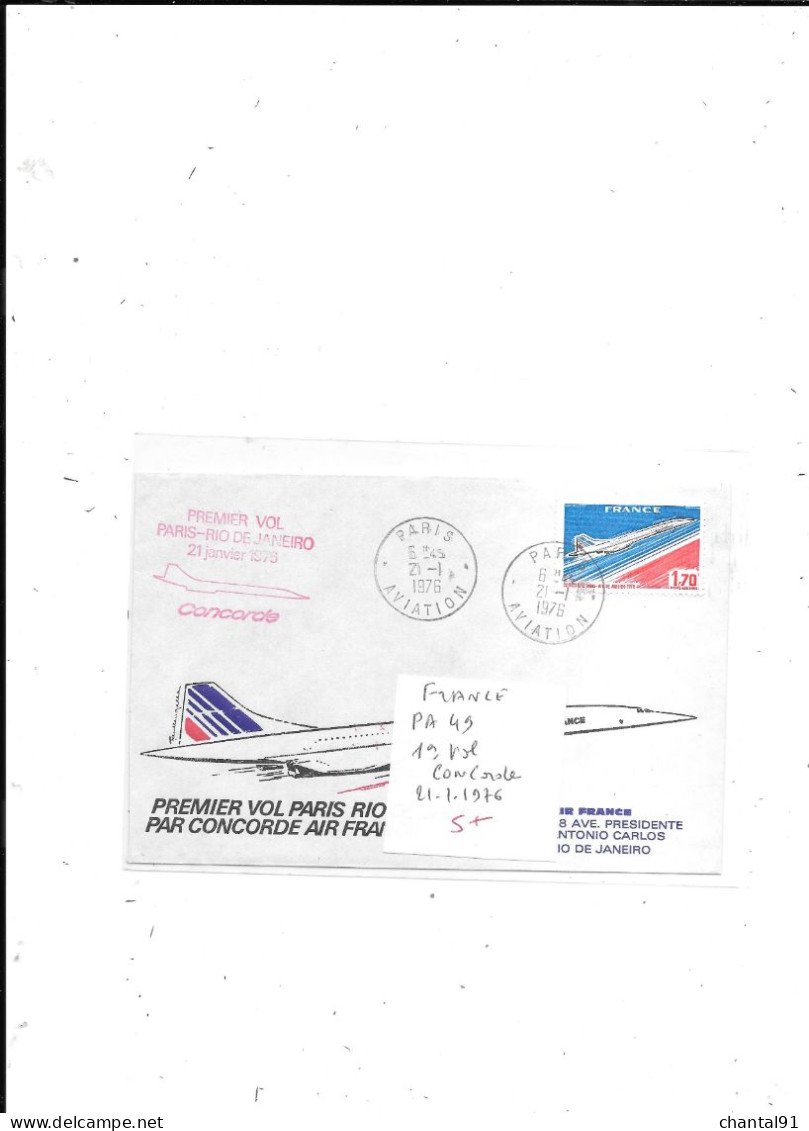 FRANCE  N° PA 49 OBL 1ER VOL CONCORDE 21.1.1976 - Premiers Vols