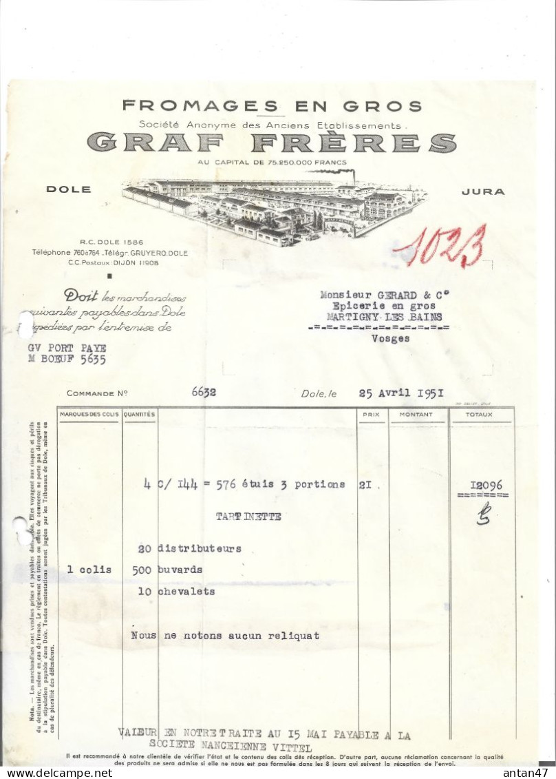 2 Factures Illustrées (usine) 1951 / 39 DOLE / Fromages GRAF - Food