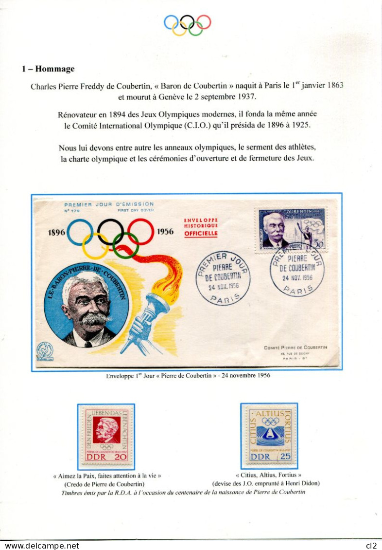 Jeux Olympiques - Hommage  Pierre De COUBERTIN - Other & Unclassified