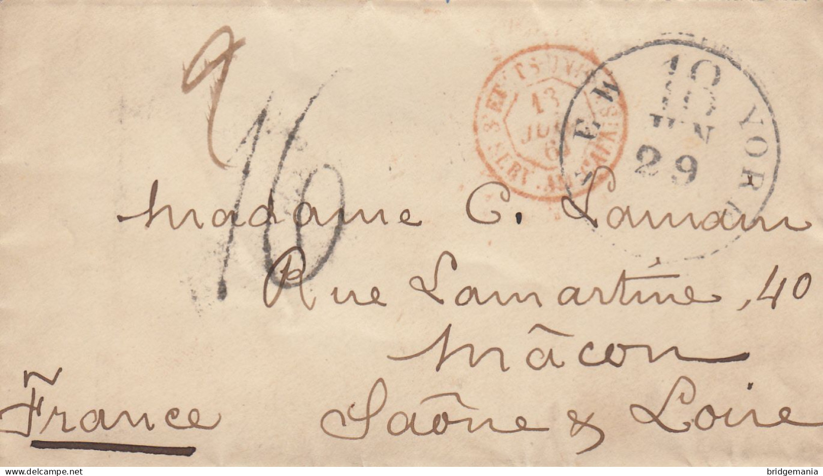 MTM104 - 1861 TRANSATLANTIC LETTER USA TO FRANCE Steamer CITY OF BALTIMORE UNPAID 2 RATE - Marcophilie