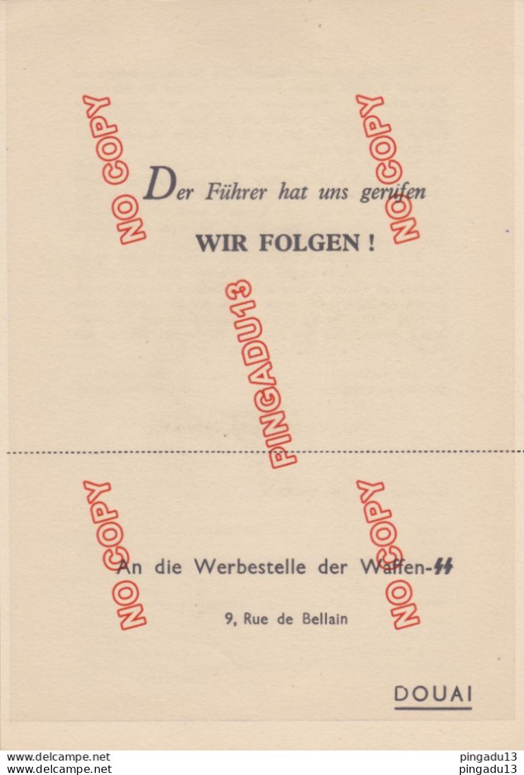 Fixe WW2 Tract Propagande Waffen SS Douai 9 Rue De Bellain Recrutement Volontaire Français - 1939-45