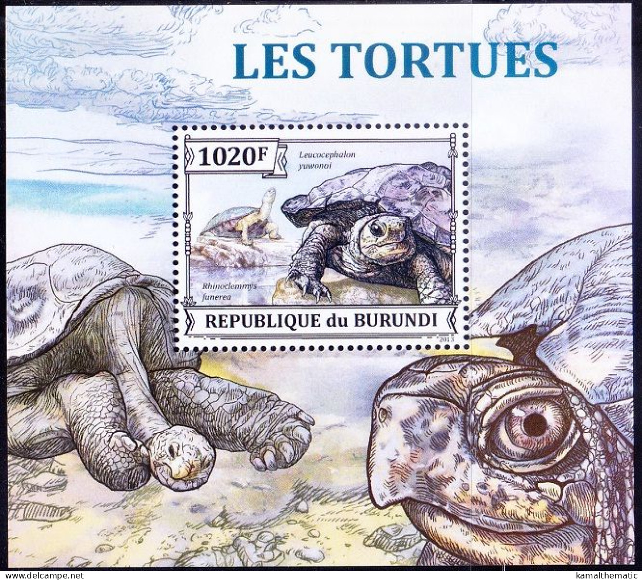 Sulawesi Forest & Black River Turtles, Reptiles, Marine Burundi 2013 MNH Sheet - Schildkröten