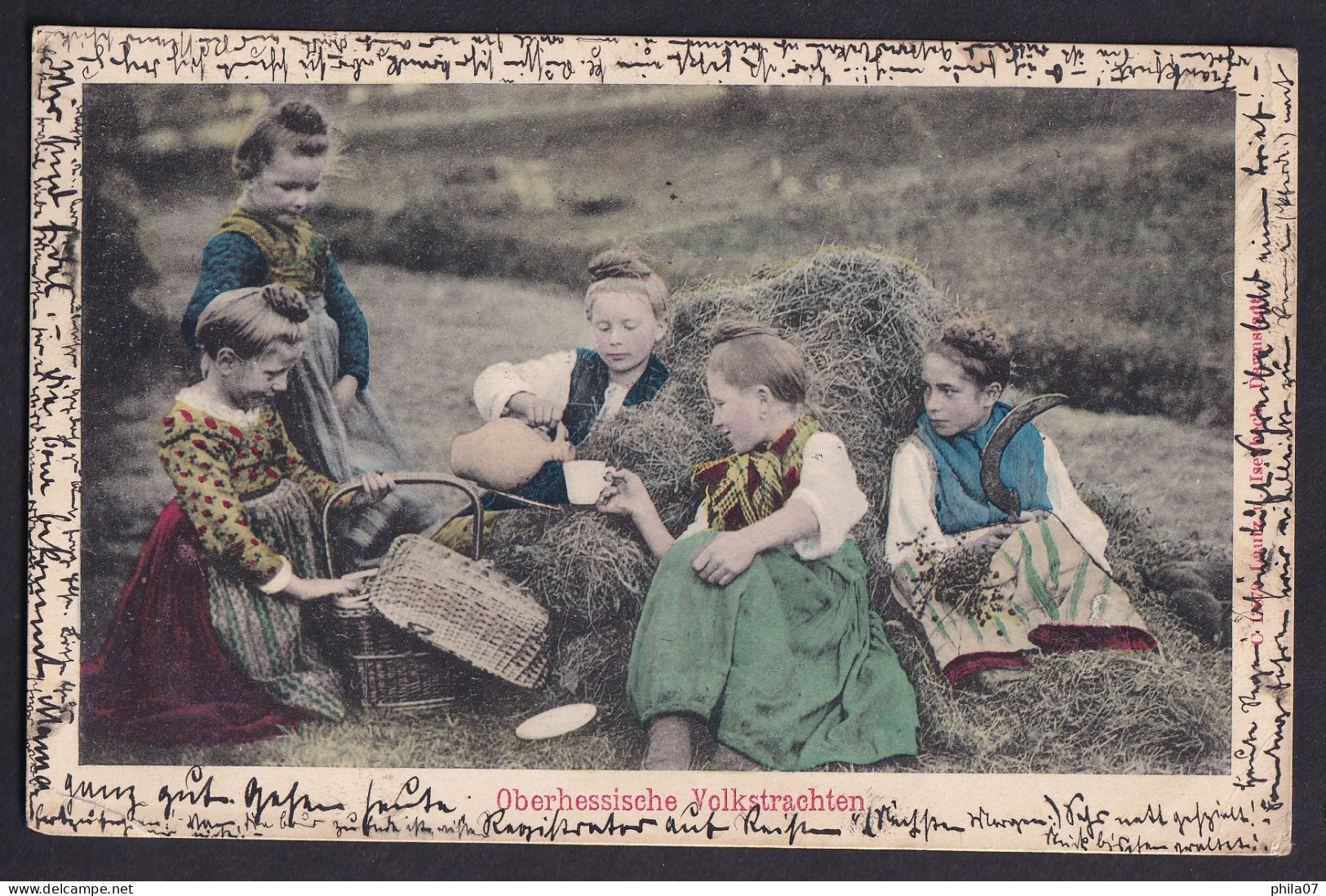 Oberhessische Volkstrachten / Year 1902 / Long Line Postcard Circulated, 2 Scans - Costumes