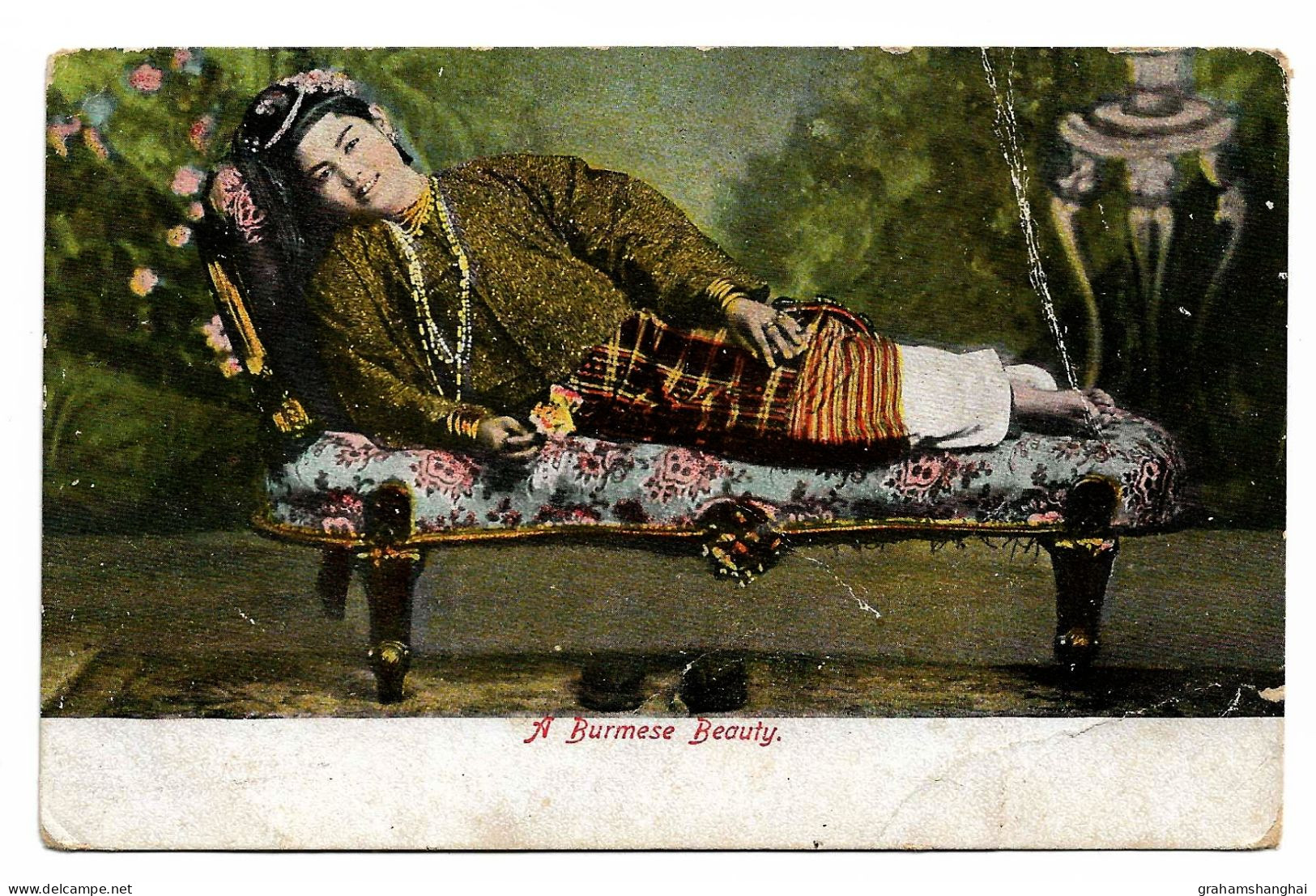 Postcard Myanmar Burma "A Burmese Beauty" Lady Reclining On Sofa Undivided Back Published Ahuja - Asie