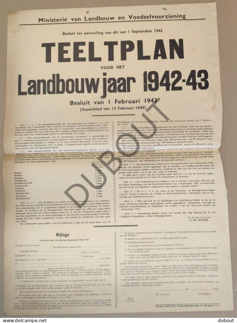 WOII - Affiche - 1943 - Teeltplan Landbouw Jaar 42-43 (P417) - Affiches