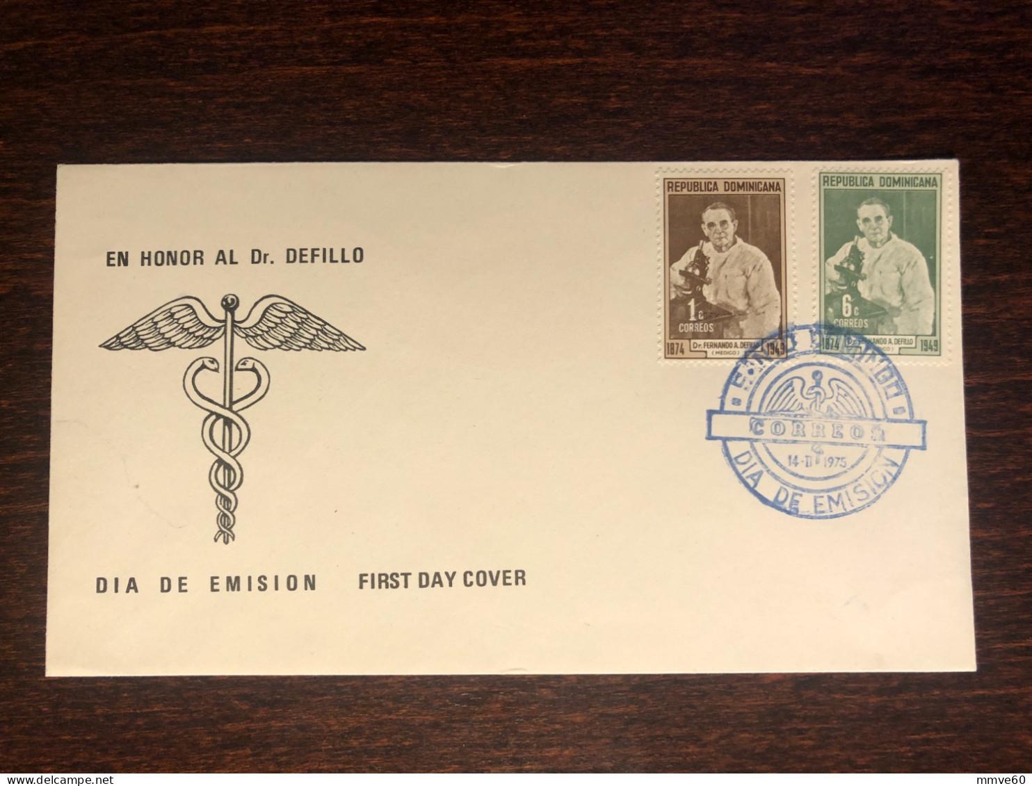 DOMINICAN FDC COVER 1975 YEAR  DOCTOR DEFILLO HEALTH MEDICINE STAMPS - Repubblica Domenicana