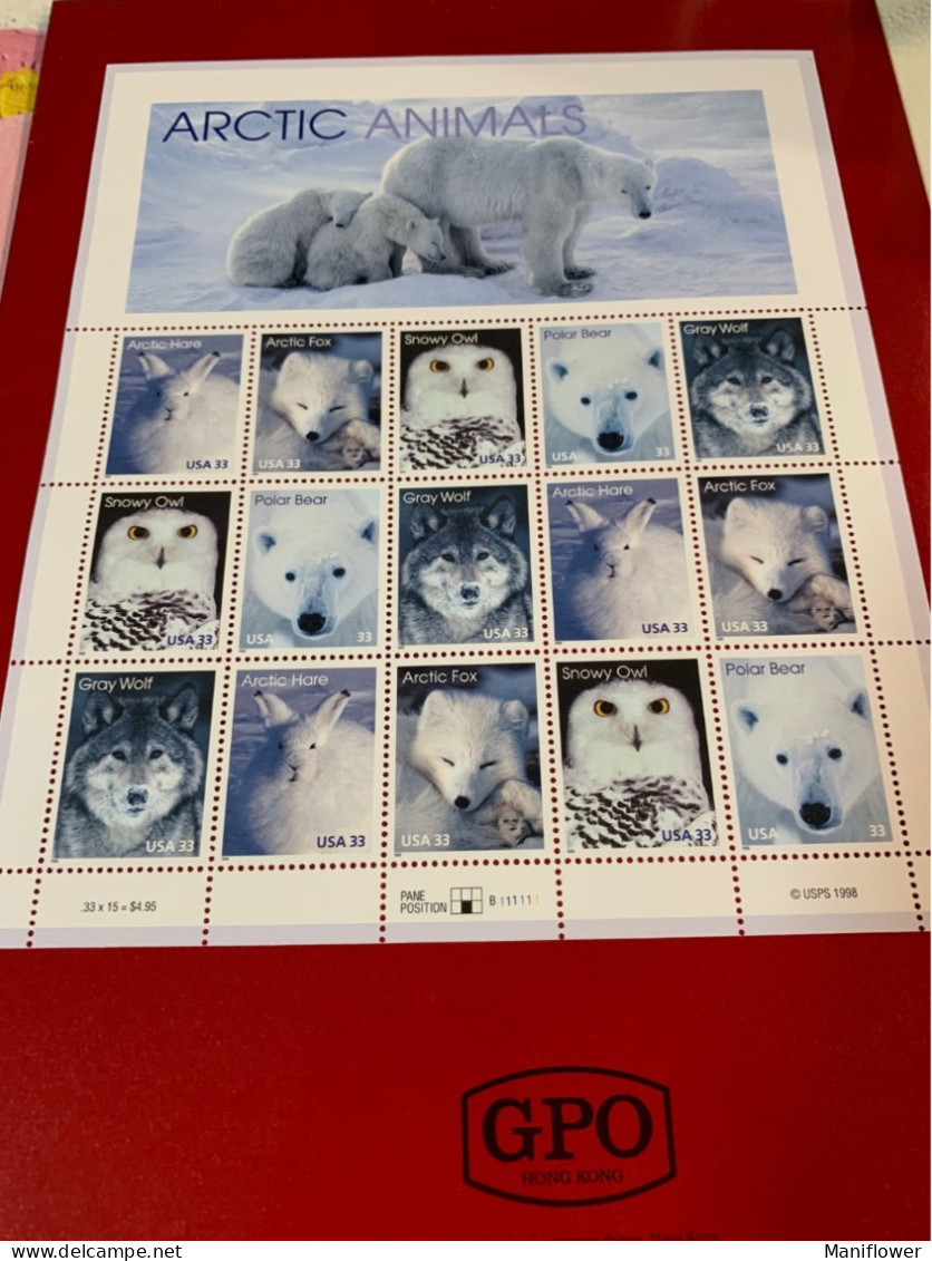 USA Stamp Sheet MNH Owl Artic Animals Wolf Fox Hare - Big Cats (cats Of Prey)