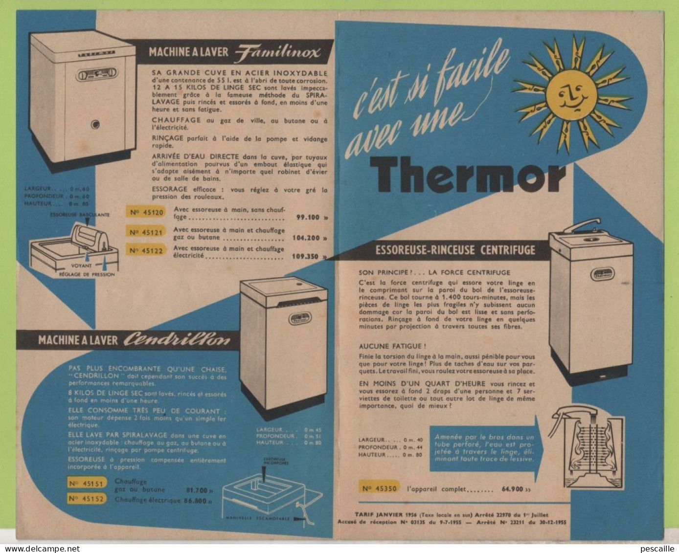 PUBLICITE MACHINE A LAVER CENDRILLON THERMOR / ESSOREUSE RINCEUSE CENTRIFUGE - 1956 - CLINIQUE RADIO LA ROCHELLE - Werbung