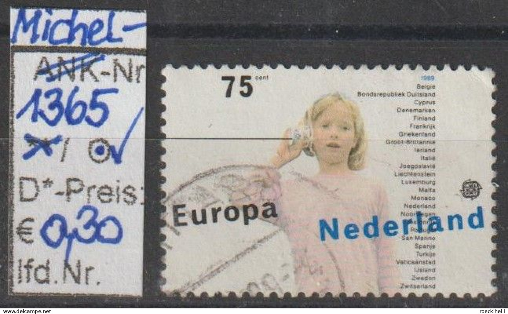 1989 - NIEDERLANDE - SM "Europa: Kinderspiele" 75 C Mehrf. - O  Gestempelt - S.Scan (1365o Nl) - Usados