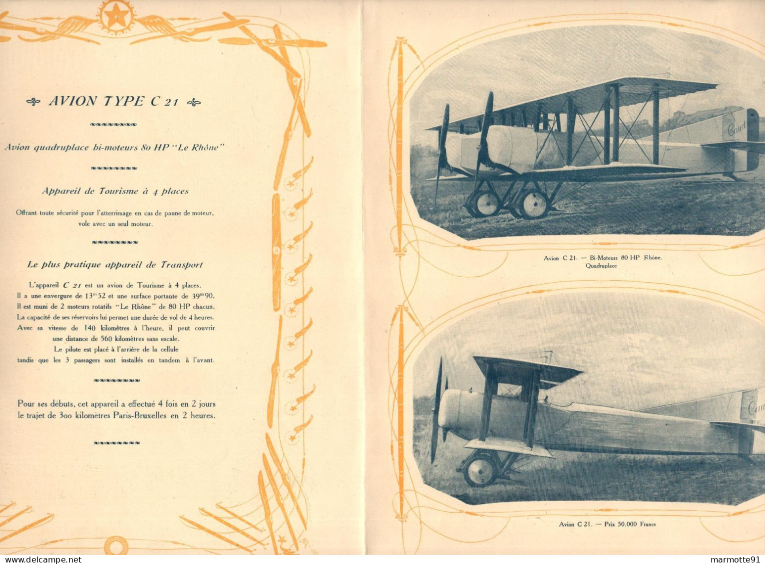 AEROPLANES CAUDRON AVIATION AVION TYPE C 21 QUADRUPLACE BI-MOTEURS 80 HP - Avión