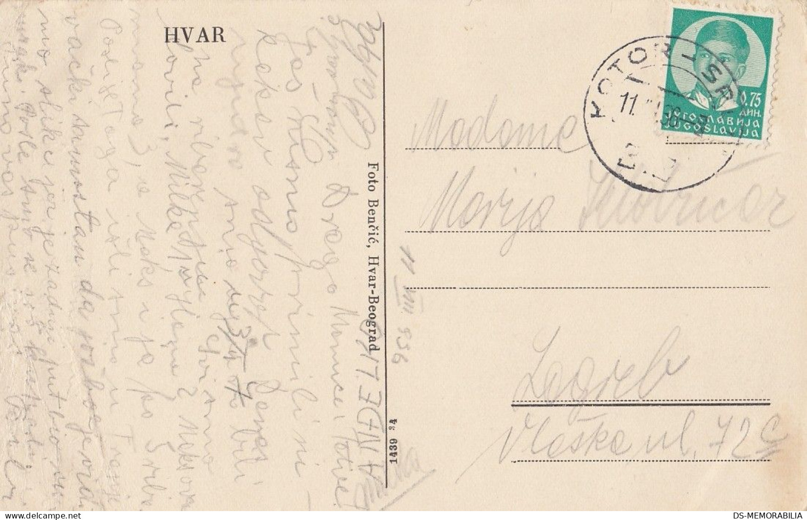 Hvar 1936 Ship Mail Paquebot Kotor-Split Line 313 - Croacia