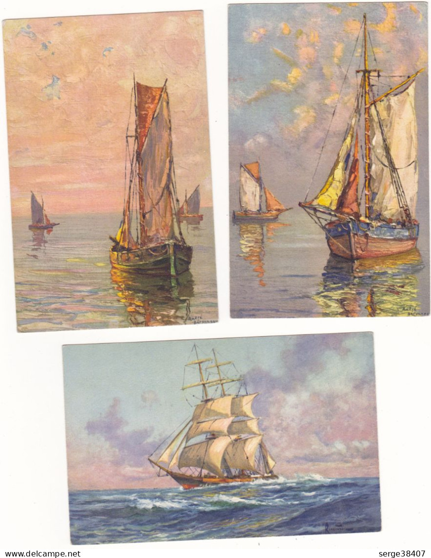 Voiliers - Lot De 8 Cartes - Lithographies Signées # 3-19/25 - Sailing Vessels