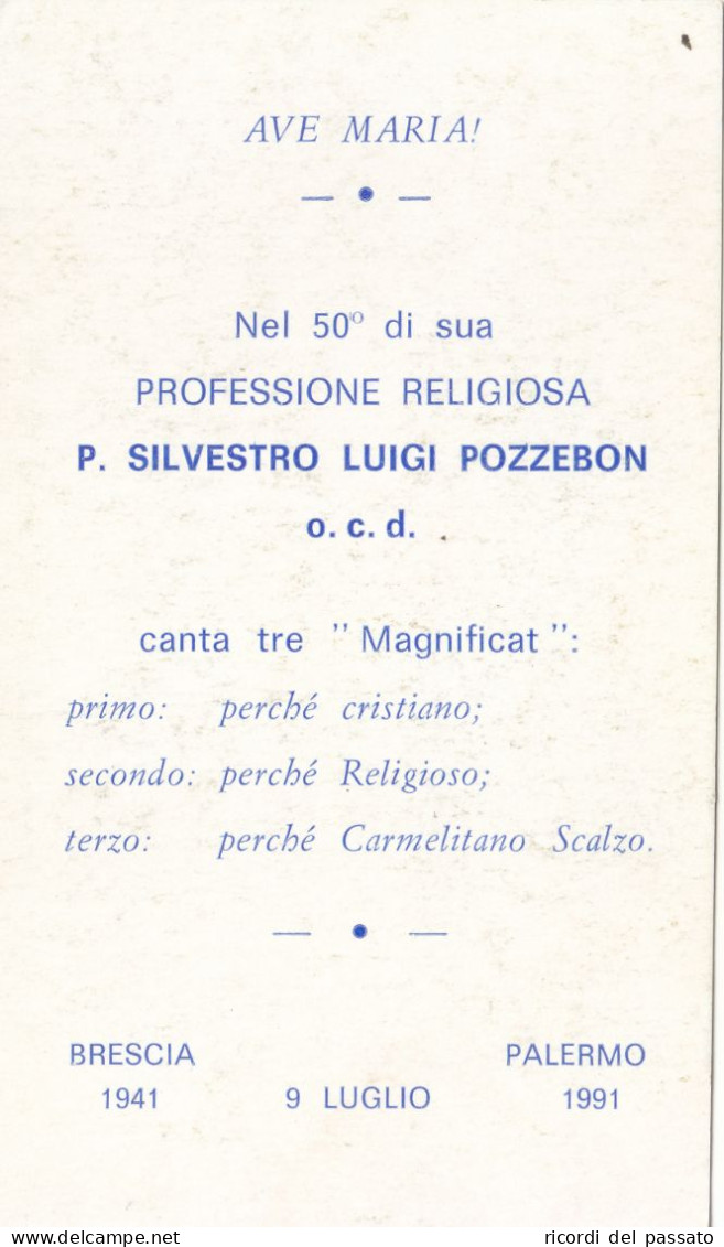 Santino Ricordo 50° Professione Religiosa  - Brescia 1941 - Palermo 1991 - Imágenes Religiosas