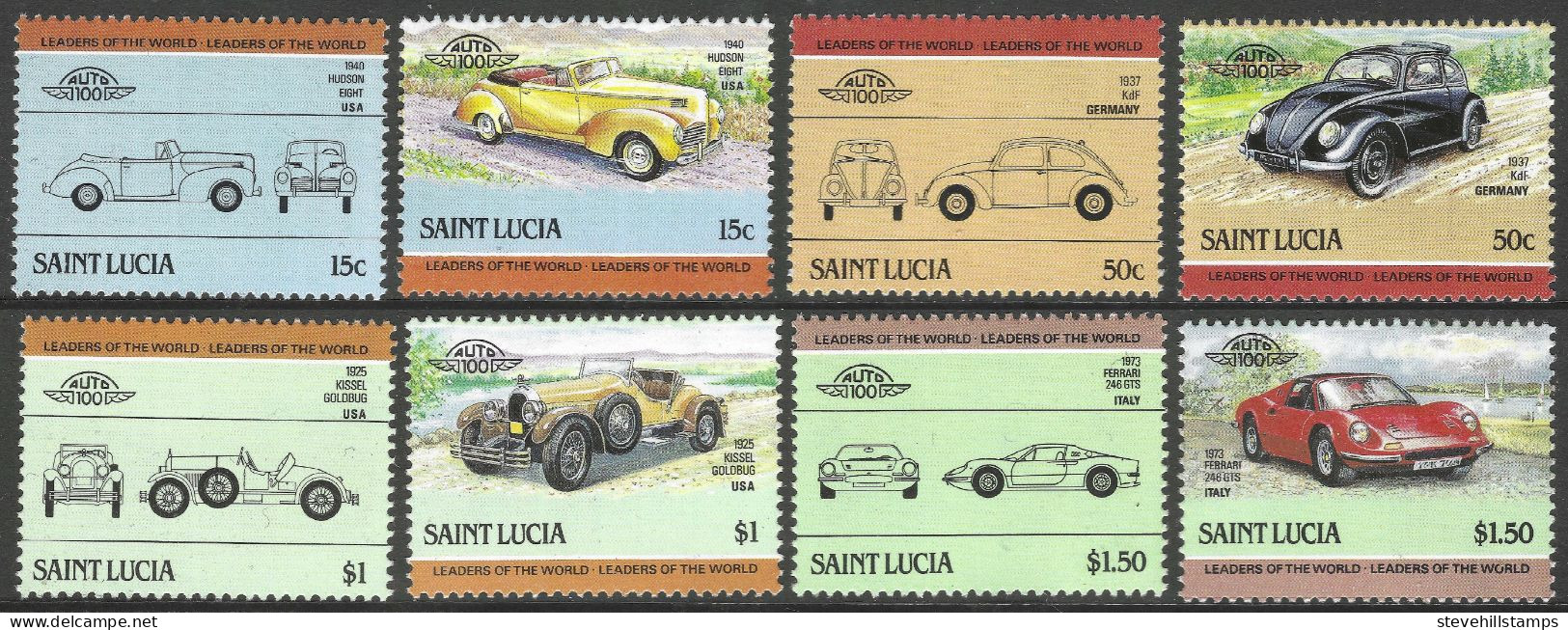 St Lucia. 1985 Leaders Of The World. Automobiles (3rd Series). MH Complete Set. SG 789-796. M3164 - St.Lucia (1979-...)