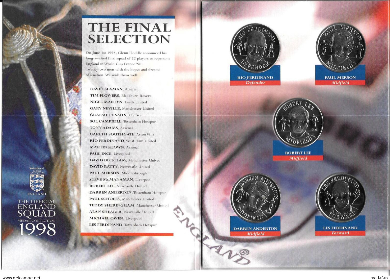 BH55 - MEDAILLES SAINSBURY - COUPE DU MONDE DE FOOTBALL 1998 - RIO LES FERDINAND MERSON  LEE ANDERTON - Otros & Sin Clasificación