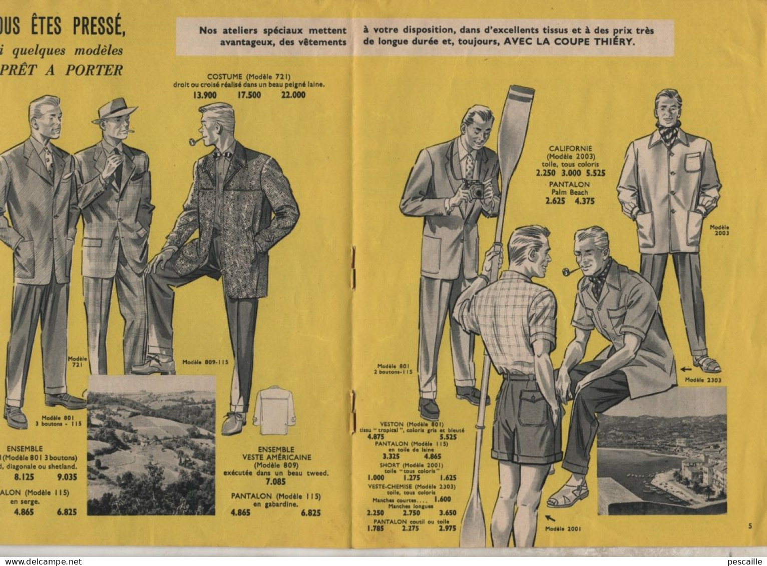 PUBLICITE VETEMENTS THIERY ETE 1954 - POUR HOMMES ET POUR JEUNES GARCONS / COSTUMES / SPORTS ETC - Werbung