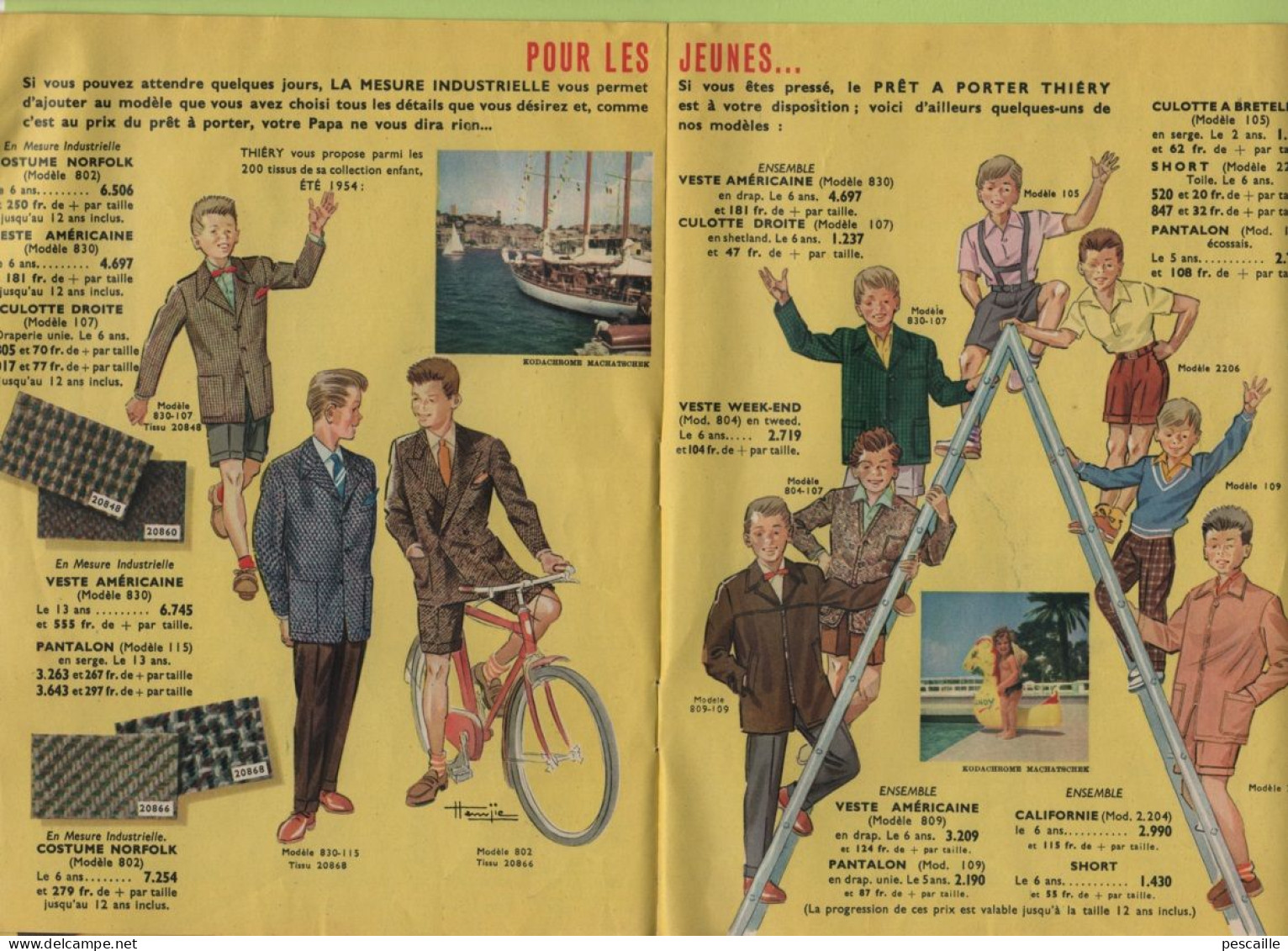 PUBLICITE VETEMENTS THIERY ETE 1954 - POUR HOMMES ET POUR JEUNES GARCONS / COSTUMES / SPORTS ETC - Werbung