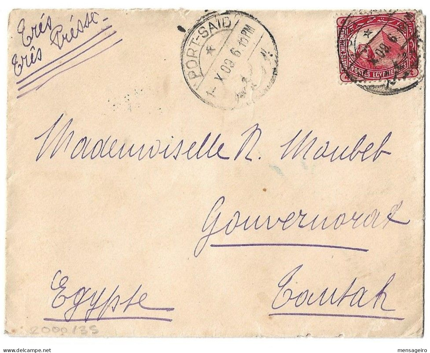 (C04) - COVER WITH 4M. STAMP PORT SAID / * => TANTAH 1909 - 1866-1914 Khedivaat Egypte