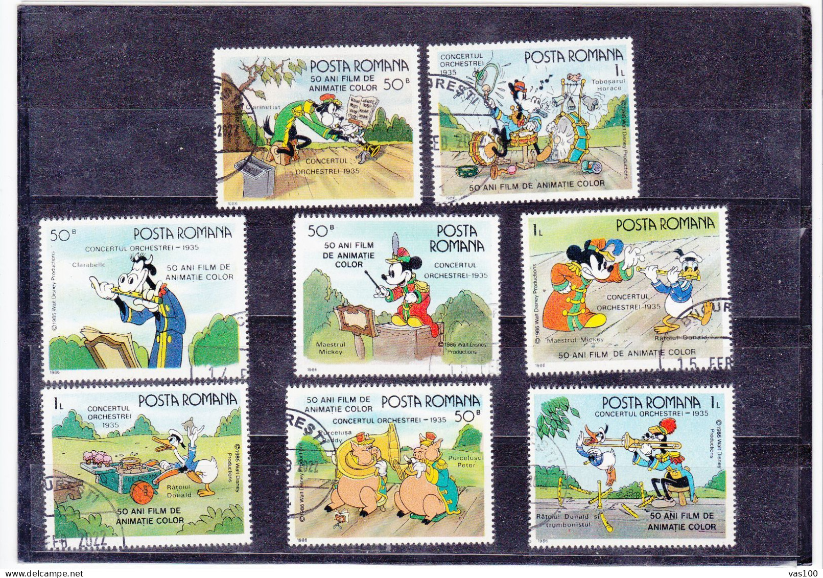 Wald Disney 8 Stamps Used 1986 Romania - Disney