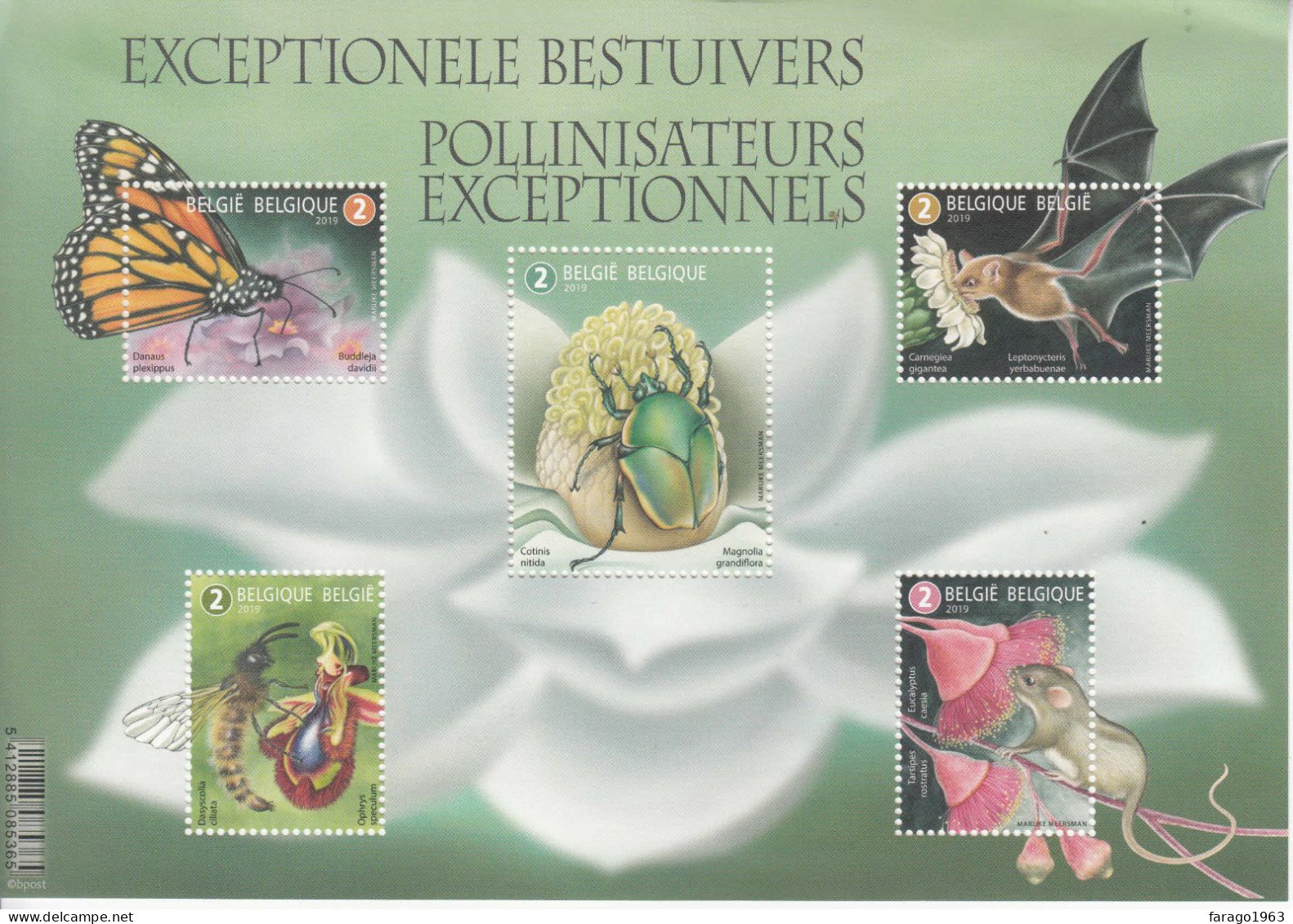 2019 Belgium Pollinators Insects Bees Butterflies M/sheet Of 5 MNH @ BELOW FACE VALUE - Nuovi