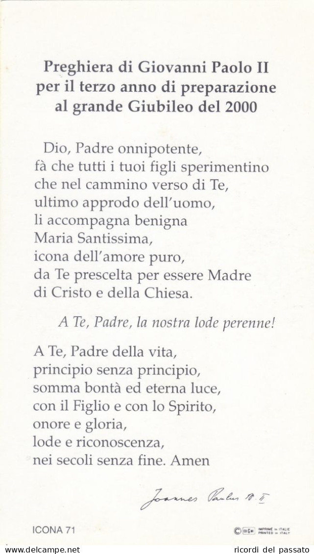 Santino Preghiera Di Giovanni Paolo II In Preparazione Del Giubileo 2000 - Imágenes Religiosas