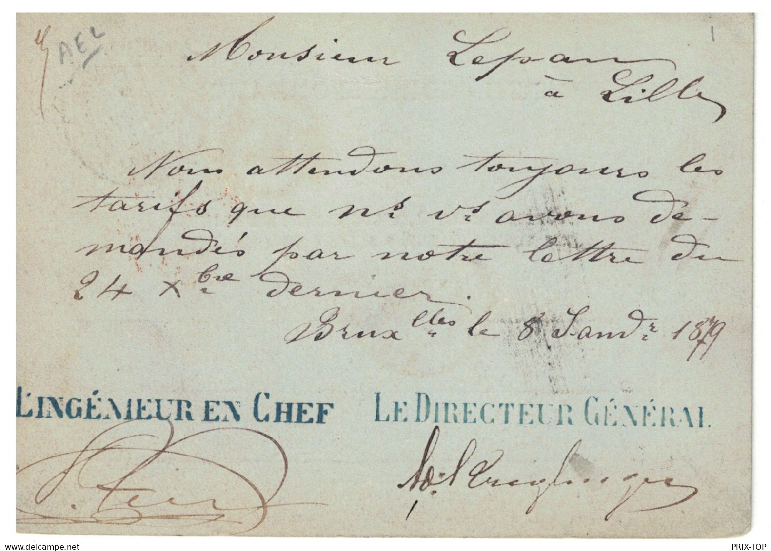 Entier CP 12 Obl. BXL (LUX) 8/1/1879 + Marque D'entrée Belgique - Lille > Lille C. D'arrivée - Officinas De Paso