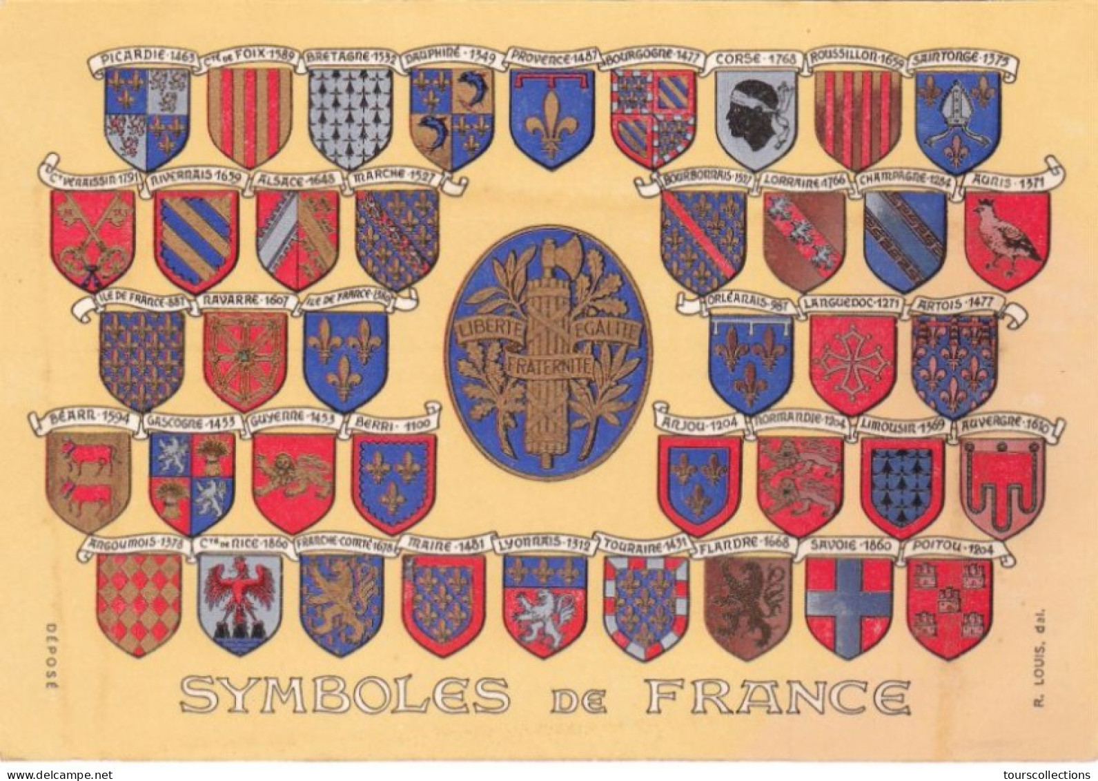 CPSM SYMBOLES DE FRANCE LES ECUS Ou BLASONS - REGIONS HERALDIQUE - Editeur R. LOUIS - Carte Geografiche