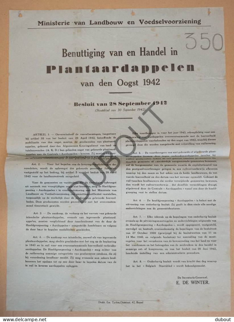 WOII - Affiche - 1942 - Benuttiging Van En Handel In Plantaardappelen (P389) - Afiches