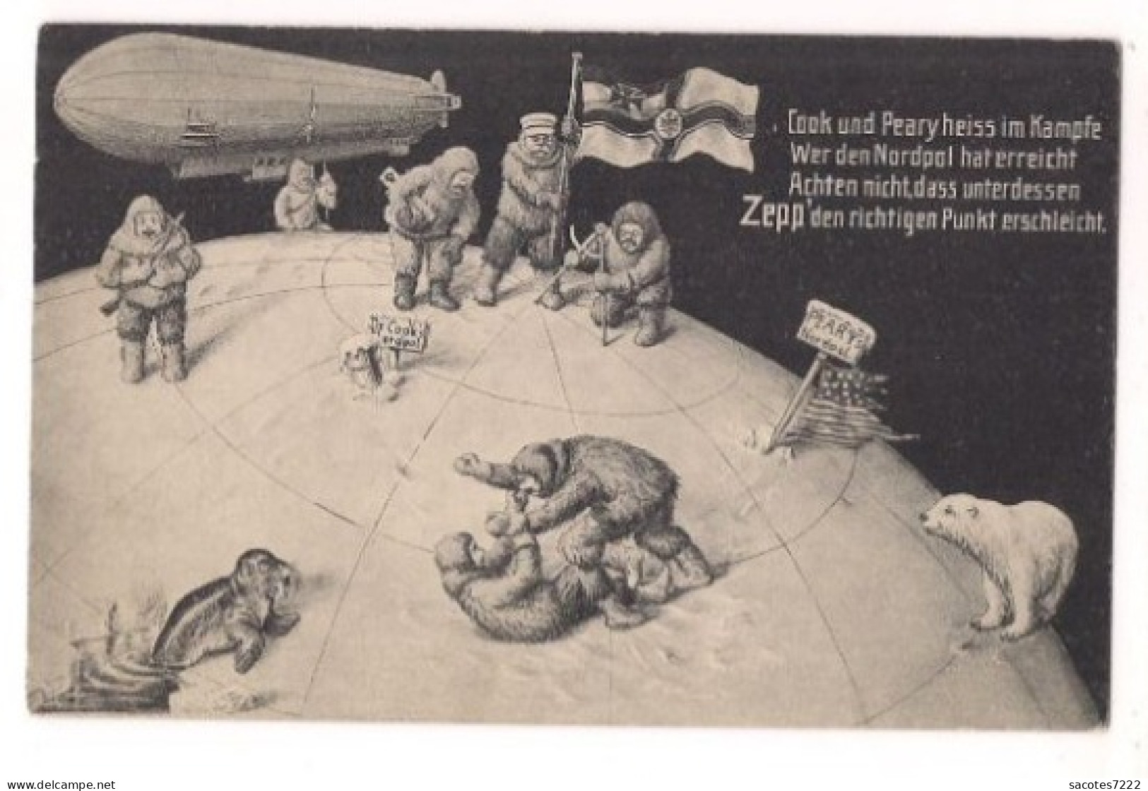 SUR LE GLOBE TERRESTRE HOMMES HABILLES EN SINGES - ZEPPLIN - OURS BLANC - PHOQUE - (Carte Allemande) - - Sterrenkunde