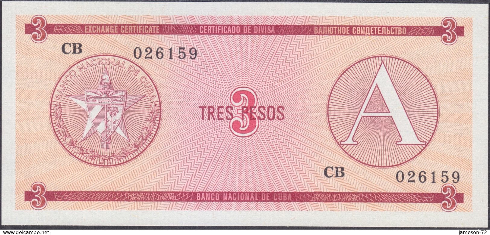 CUBA - 3 Pesos ND (1985) Serie A P# FX2 Foreign Exchange Certificate America Banknote - Edelweiss Coins - Kuba