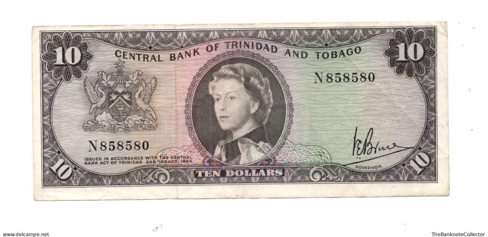 Trinidad And Tobago 10 Dollars 1964 QEII P-28 Crisp Very Fine *Scarce* - Trindad & Tobago