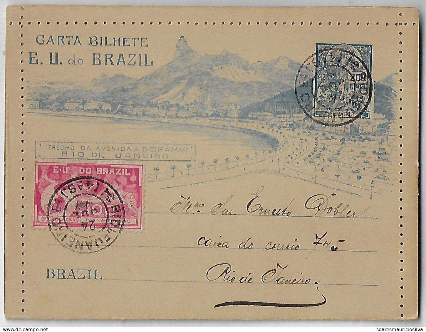 Brazil 1906 Postal Stationery Letter Sheet 3rd Pan-American Congress Beira-Mar Ave Rio De Janeiro Perforation 6¾ + Stamp - Postwaardestukken