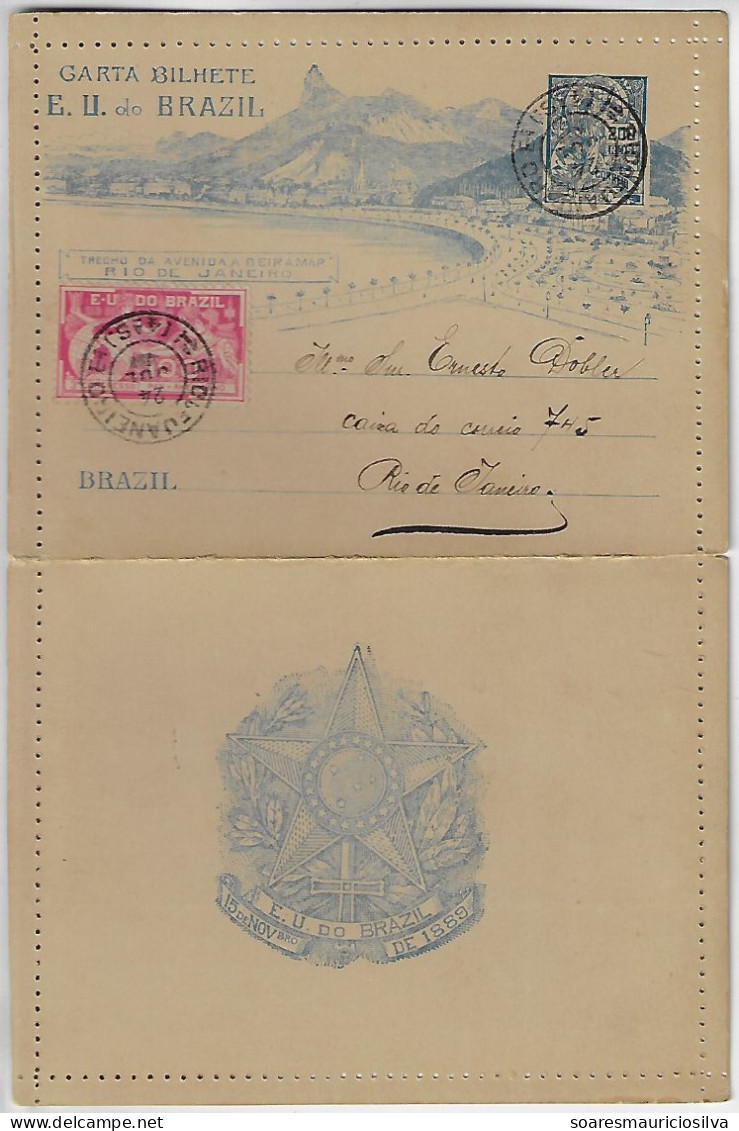 Brazil 1906 Postal Stationery Letter Sheet 3rd Pan-American Congress Beira-Mar Ave Rio De Janeiro Perforation 6¾ + Stamp - Postal Stationery