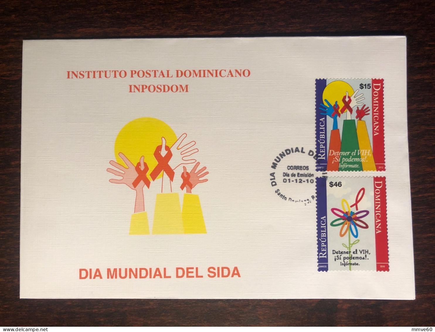 DOMINICAN FDC COVER 2010 YEAR AIDS SIDA  HEALTH MEDICINE STAMPS - Repubblica Domenicana