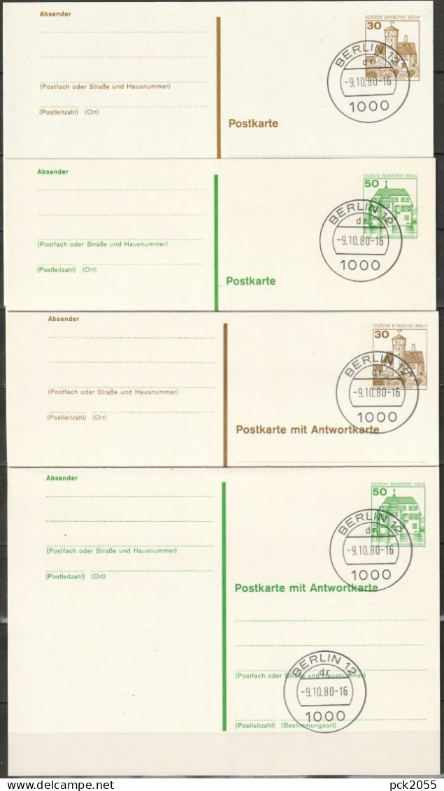 Berlin Ganzsache 1980 Mi.-Nr. P115-P116+P118-P119 Tagesstempel BERLIN 12  9.10.80  ( PK 475 ) - Postales - Usados