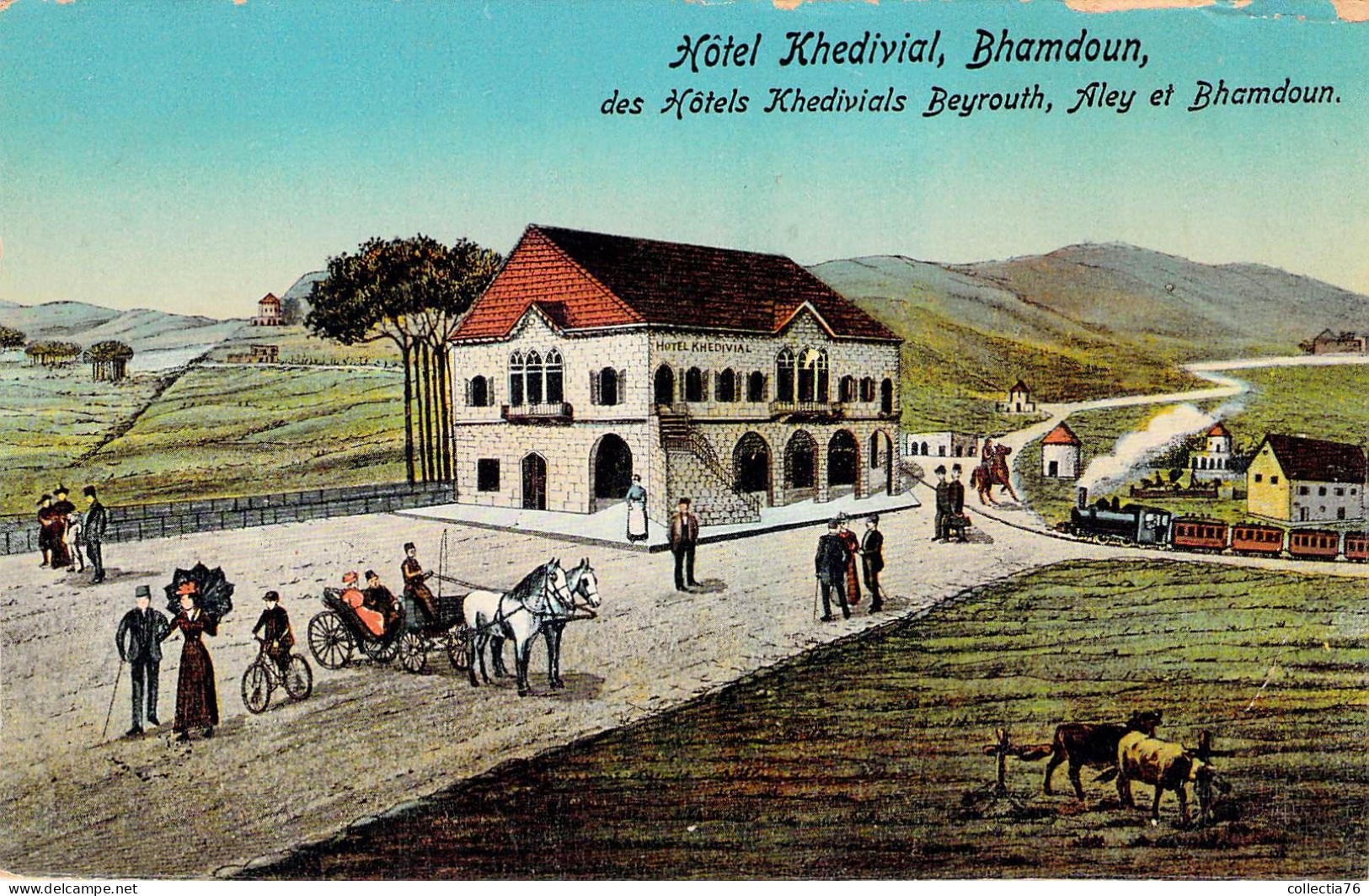 CPA ASIE LIBAN BHAMDOUN HOTEL KHEDIVIAL BEYROUTH ALEY DOS ECRIT DECHIRURE CA 1920 - Libanon