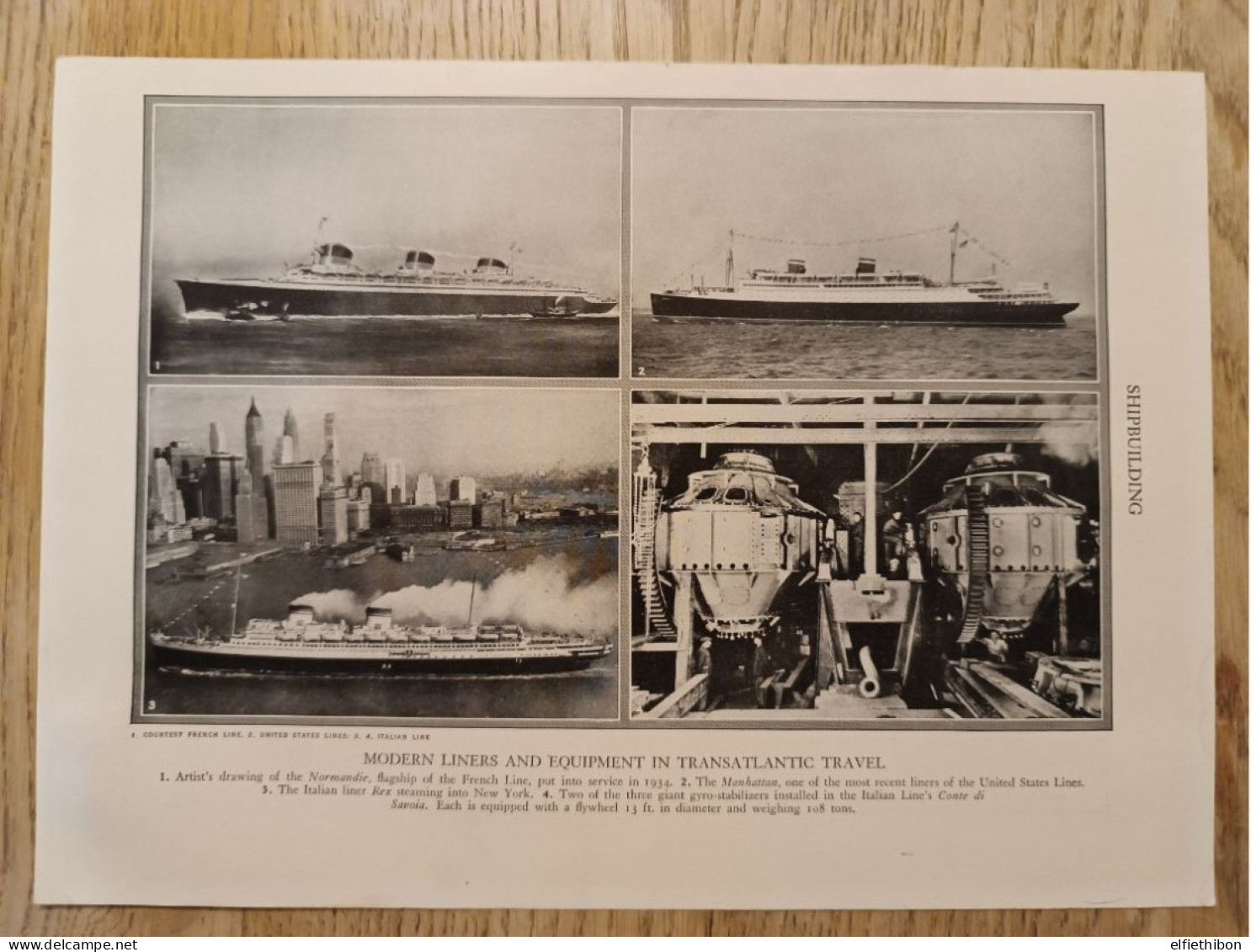 Paquebots Queen Mary, Normandie, Manhattan Et Rex. Illustrations Vieux Papier Recto Verso. 26/19 Cm. - Sonstige & Ohne Zuordnung