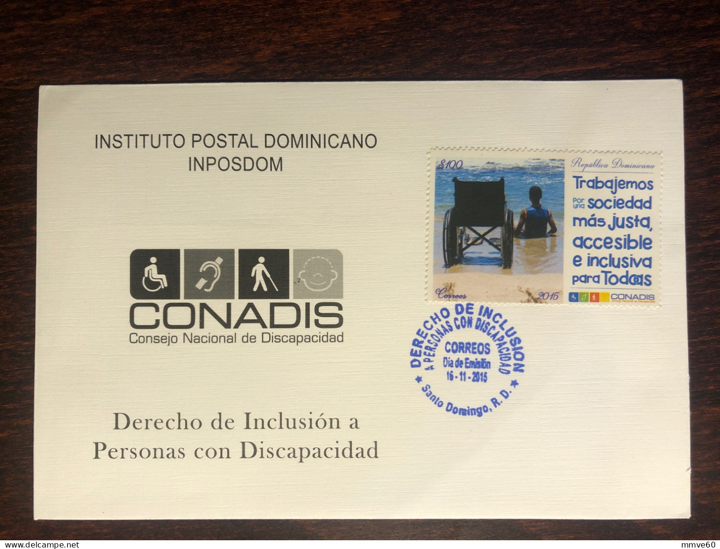 DOMINICAN FDC COVER 2015 YEAR DISABLED PEOPLE BLINDNESS DEAF HEALTH MEDICINE STAMPS - Dominikanische Rep.