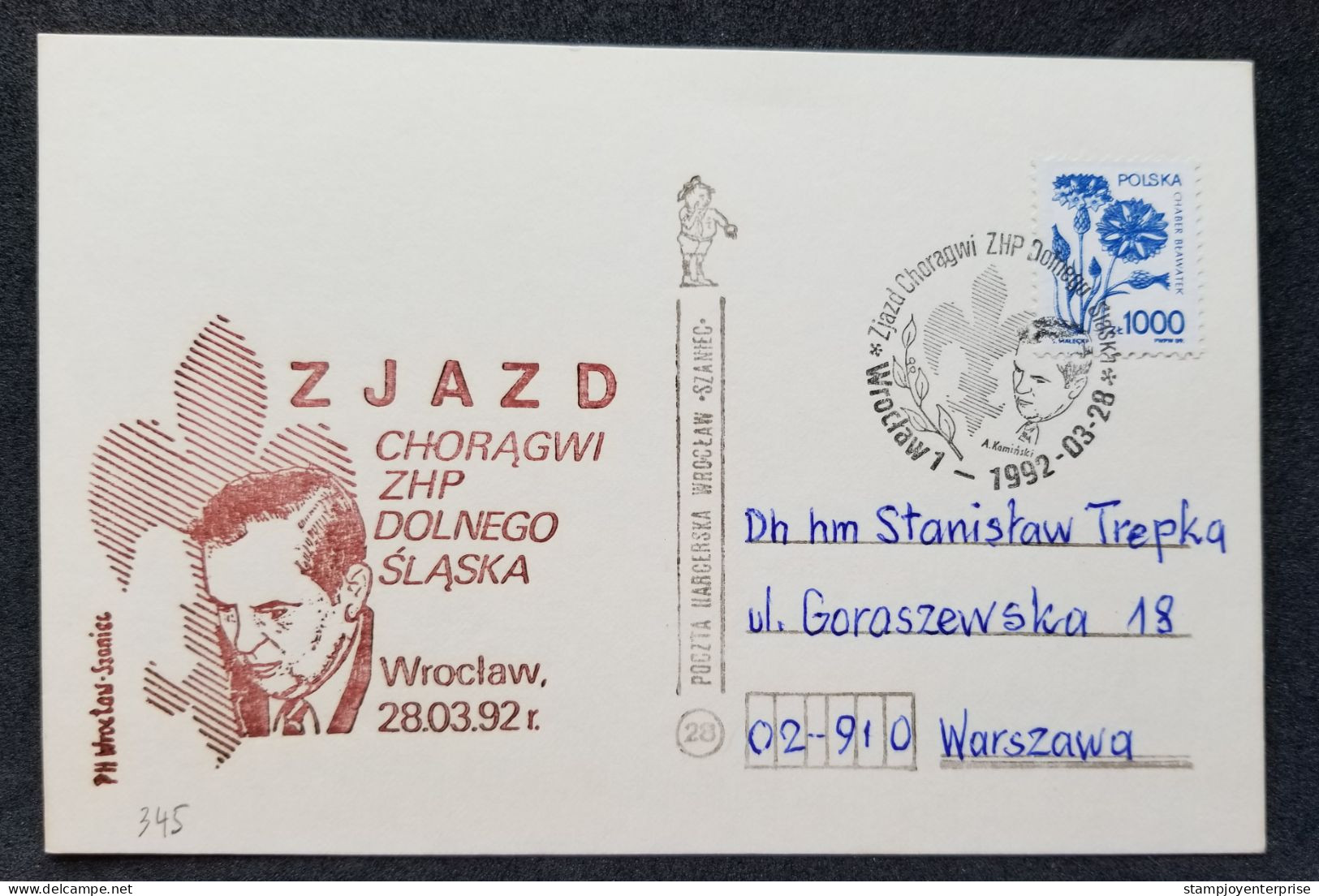 Poland ZJAZD Scout 1992 Scouting Jamboree Scouts (FDC) *card *addressed - Lettres & Documents