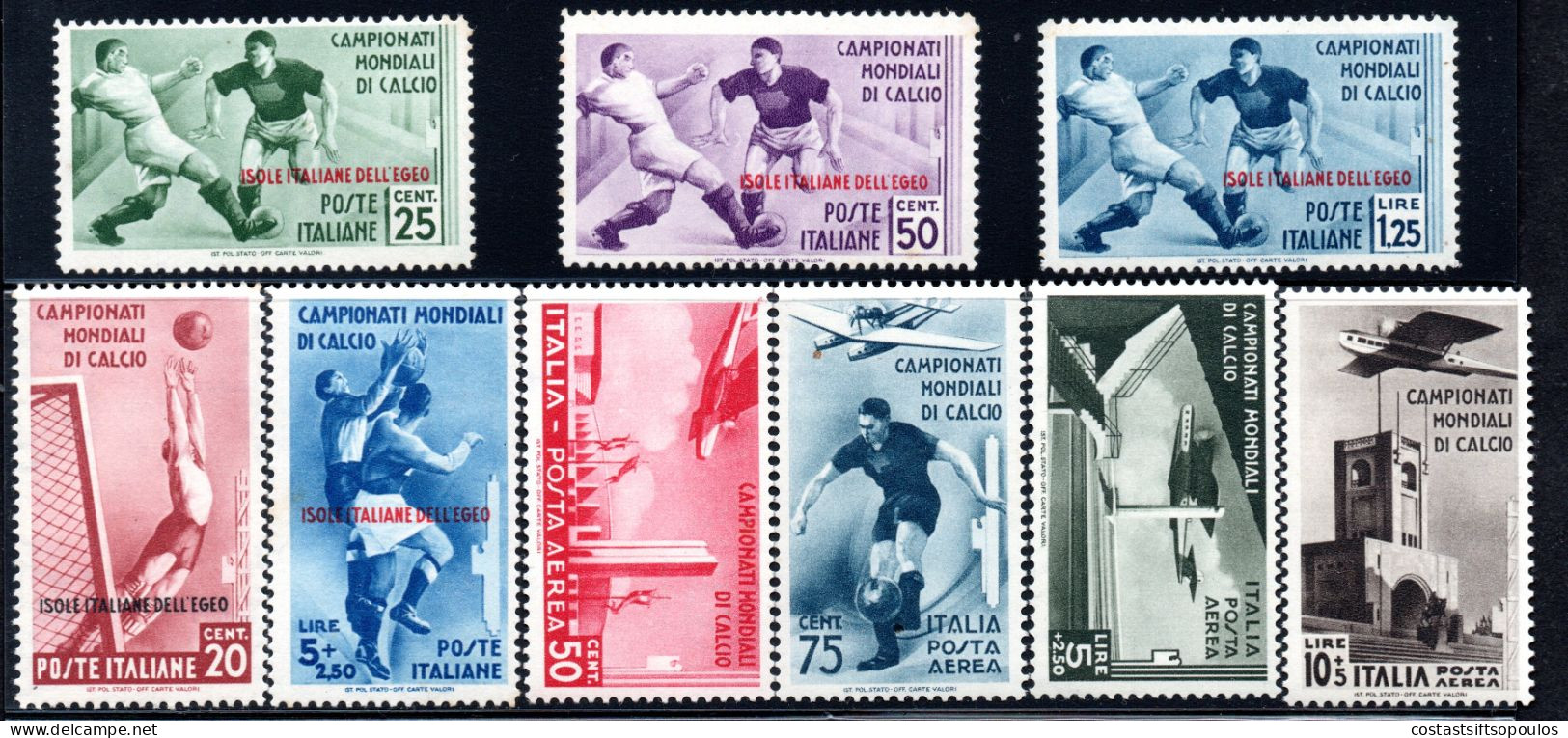 2786. -5.GREECE,ITALY,DODECANESE,1934 SOCCER,FOOTBALL,SC.31-35, C28-C31MNH.LIGHT GUM BLEMISHES, SEE SCAN. - Dodekanisos