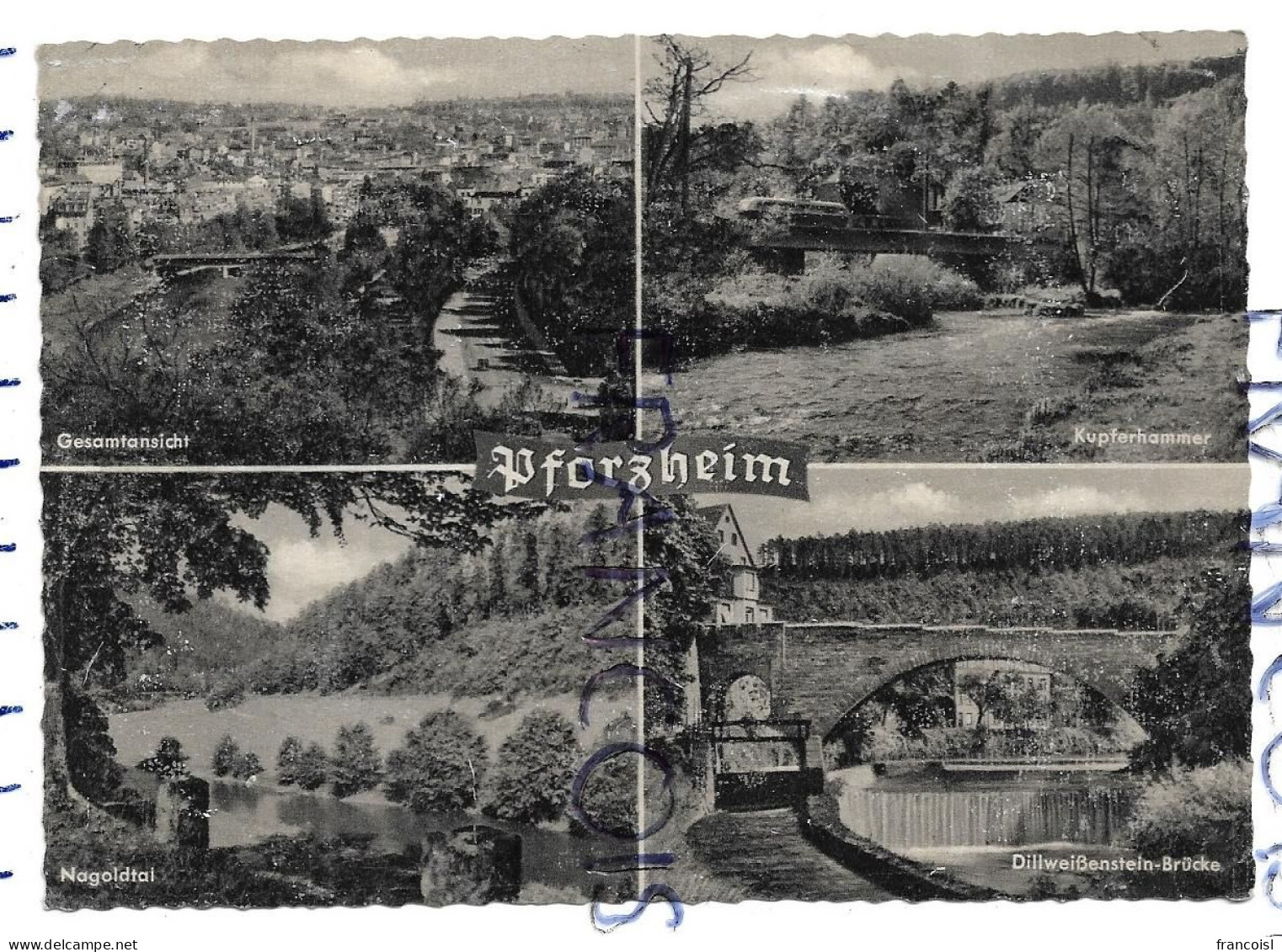 Carte Mosaïque. Gesamtansicht, Nagoldtal, Kupferhammer, Dillweissenstein - Brücke - Pforzheim