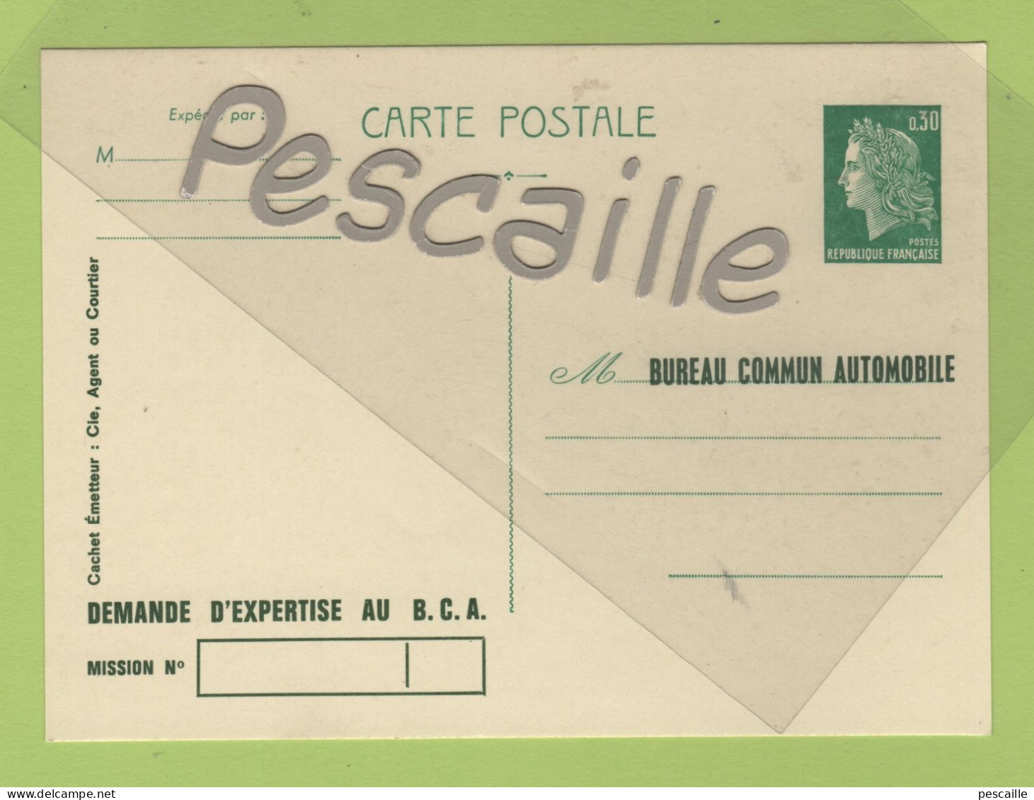 CARTE POSTALE DEMANDE D'EXPERTISE AU BUREAU COMMUN AUTOMOBILE - ENTIER POSTAL - Kartenbriefe