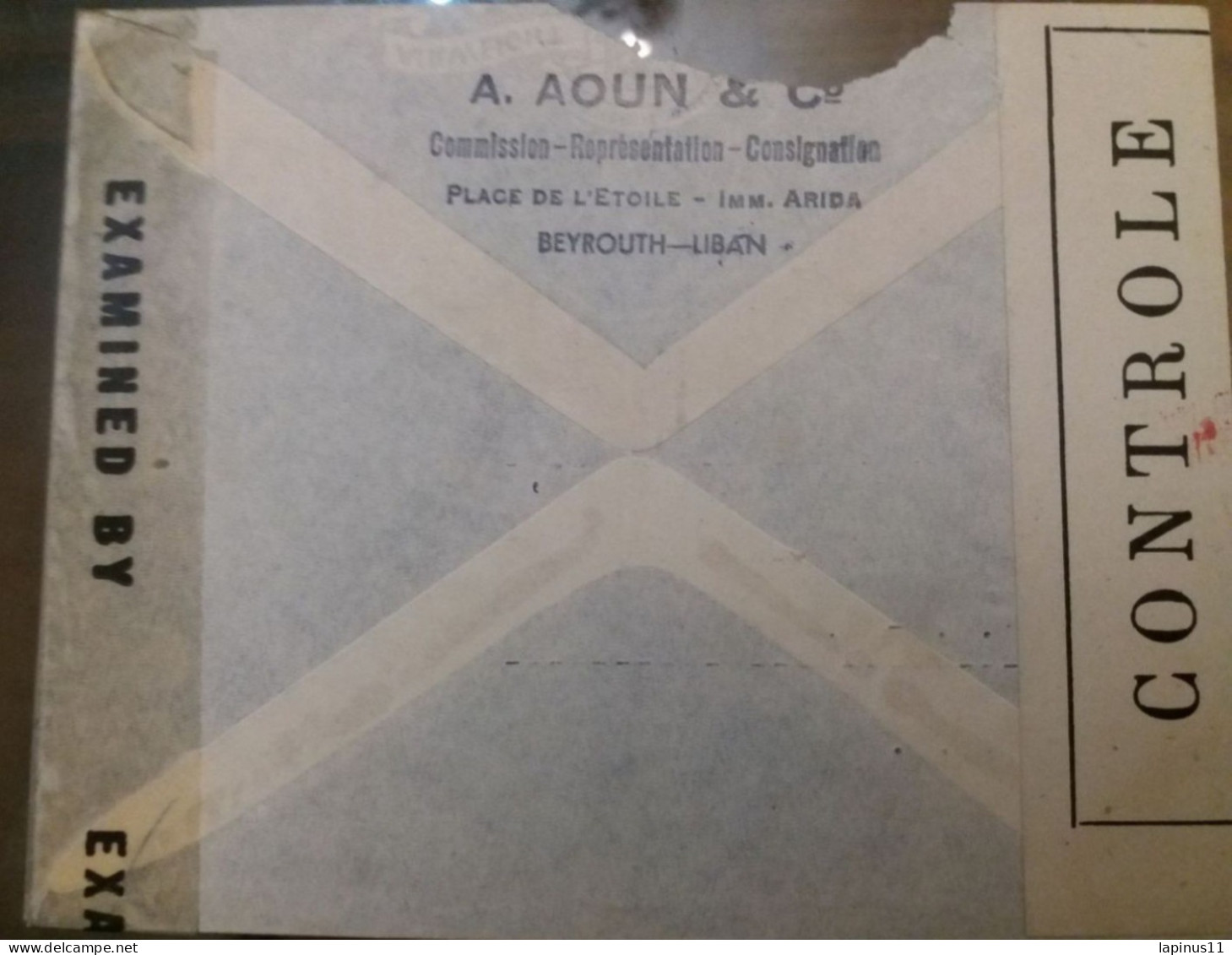 GRAND LIBAN لبنان الكبير CONTROLE 1937 SITES OBLITERE BEYROUTH TO USA NEW YORK (1944) REGISTER MAIL PLUS TAXE 100 P - Lebanon