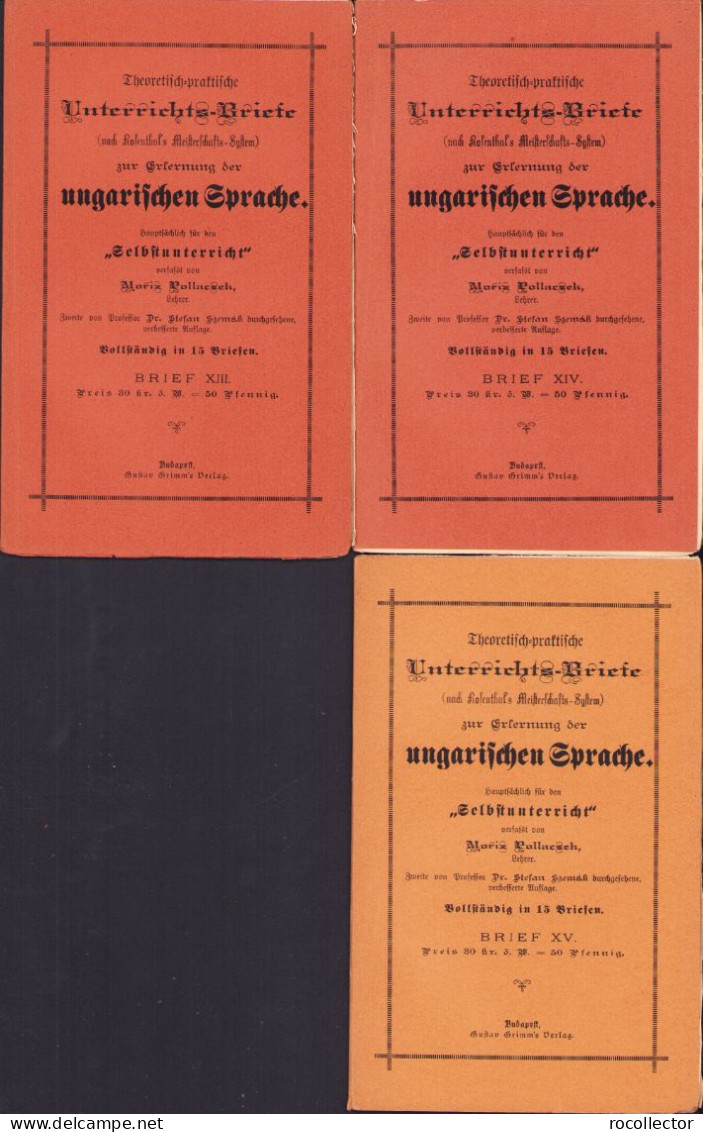 Theoretisch-praktische Unterrichts-Briefe Zur Erlernung Der Ungarischen Sprache By Moriz Pollacsek 398SP - Old Books