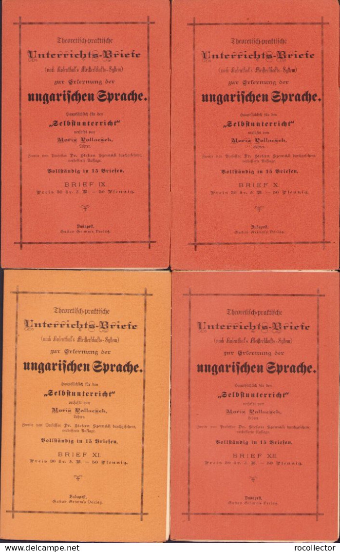 Theoretisch-praktische Unterrichts-Briefe Zur Erlernung Der Ungarischen Sprache By Moriz Pollacsek 398SP - Oude Boeken