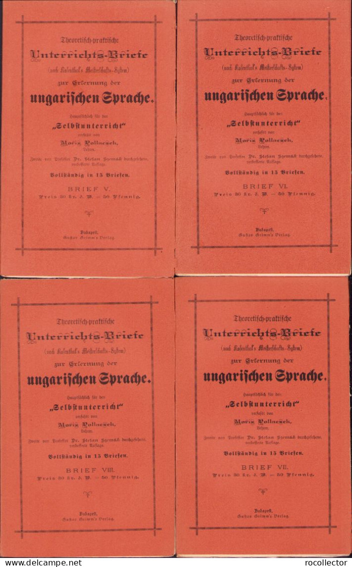 Theoretisch-praktische Unterrichts-Briefe Zur Erlernung Der Ungarischen Sprache By Moriz Pollacsek 398SP - Old Books