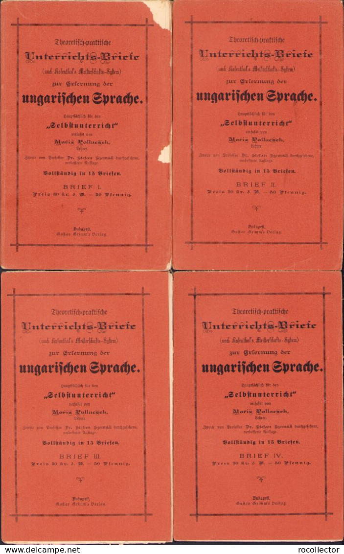 Theoretisch-praktische Unterrichts-Briefe Zur Erlernung Der Ungarischen Sprache By Moriz Pollacsek 398SP - Livres Anciens