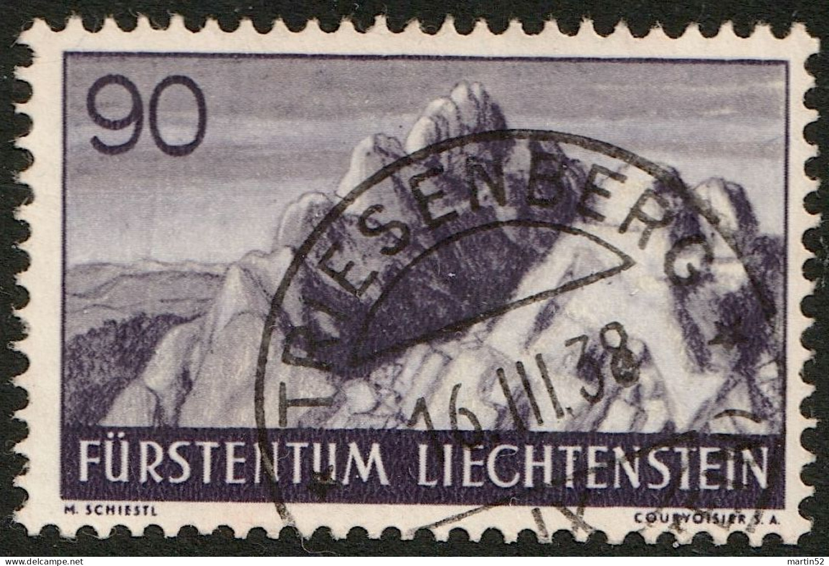 Liechtenstein 1938: "3 Schwestern" (90) Zu 136 Mi 166 Yv 150 Mit Voll-Stempel TRIESENBERG 16.III.38 (Zumstein CHF 18.00) - Gebruikt